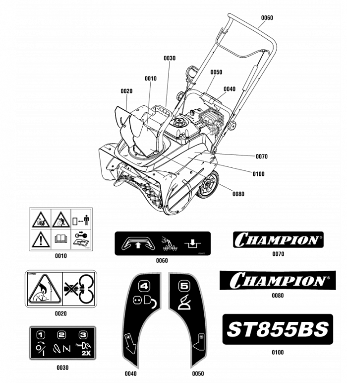6 НАКЛЕЙКИ СНЕГОУБОРЩИК CHAMPION ST885S 