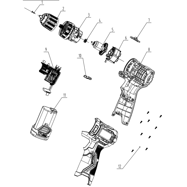 Бесщеточная дрель-шуруповерт, 1 АКБ (2 Ач), в кейсе CDB-120-1
