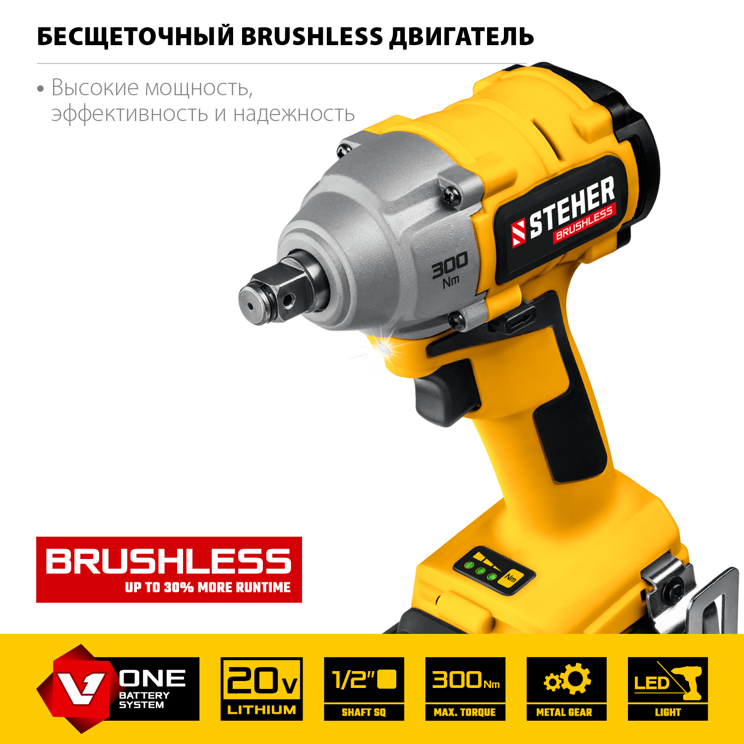 Бесщеточный гайковерт, 1 АКБ (4 Ач), в кейсе CWB-300-1